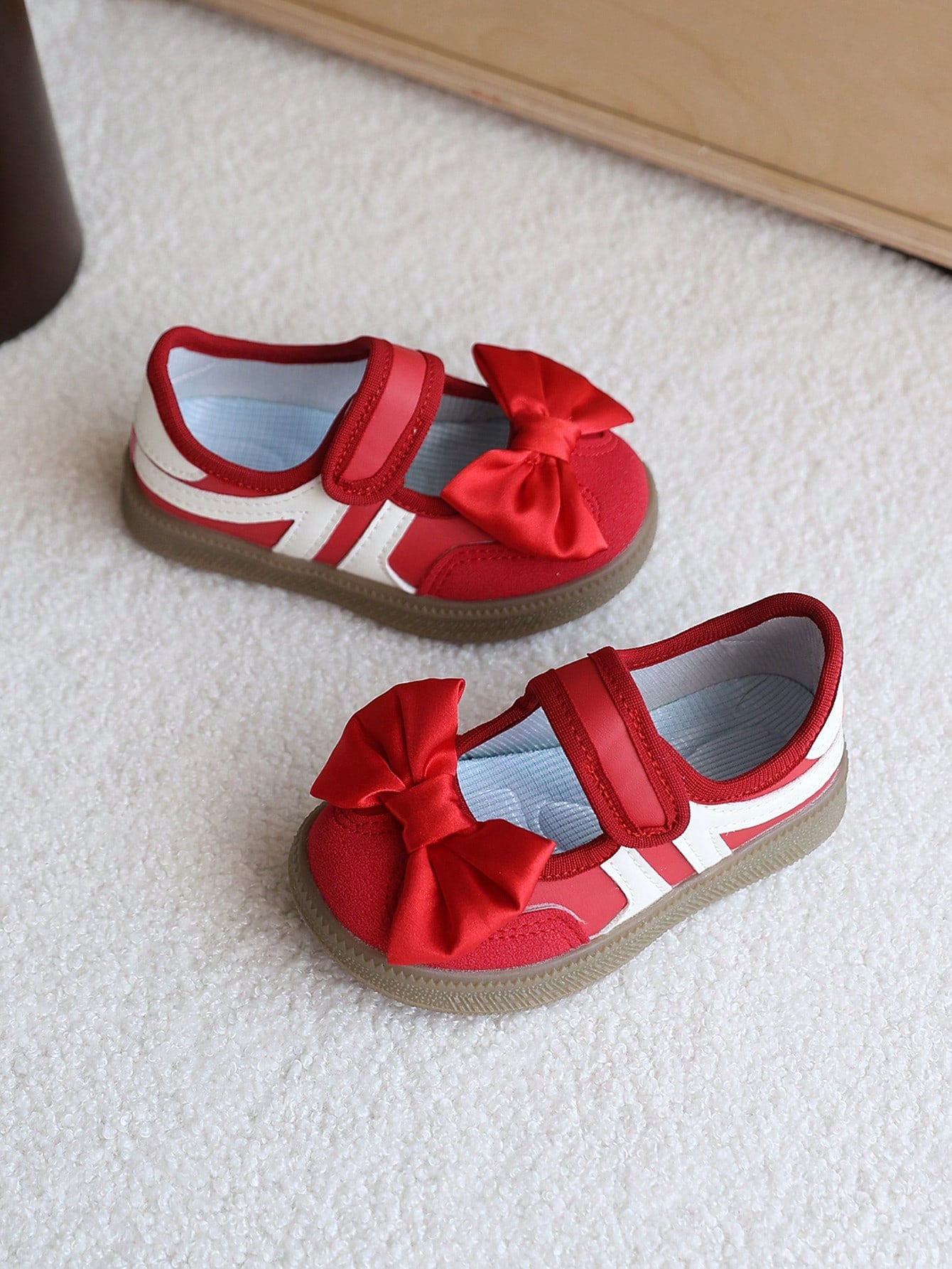 1 Pair Red Bow Mary Jane Shoes For Girls, Soft Sole Anti-Slip Baby Walking Shoes, Fashion Durable Flat Shoes