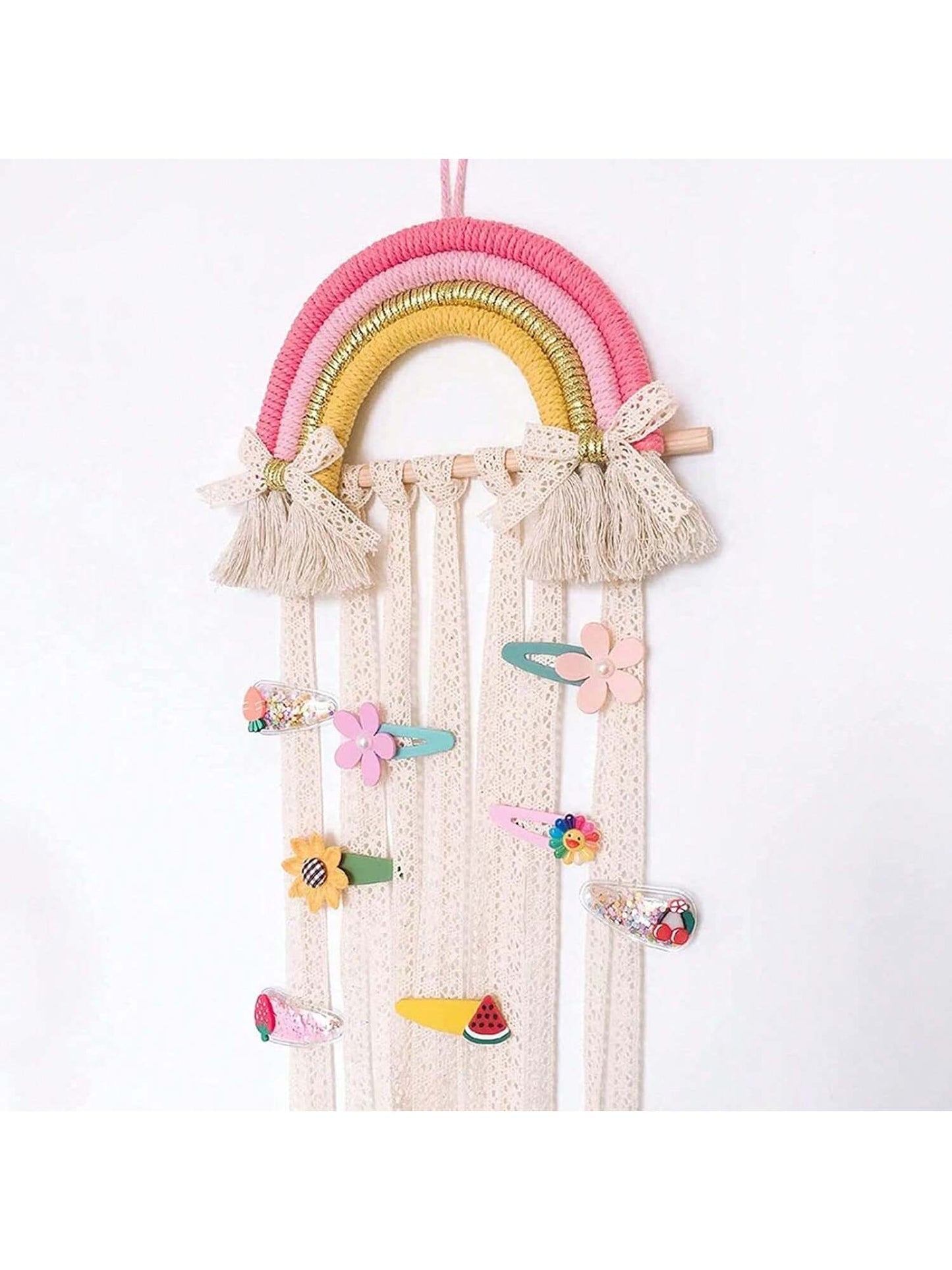 1 Set Girls' Bow Hair Clips, Rainbow Bow Hair Clip Storage Box, Hair Accessory Organizer Wall Hanging Decoration For Girls' Room, Bedroom, Living Room (Pink)Baby Shower Family Decorations Gifts