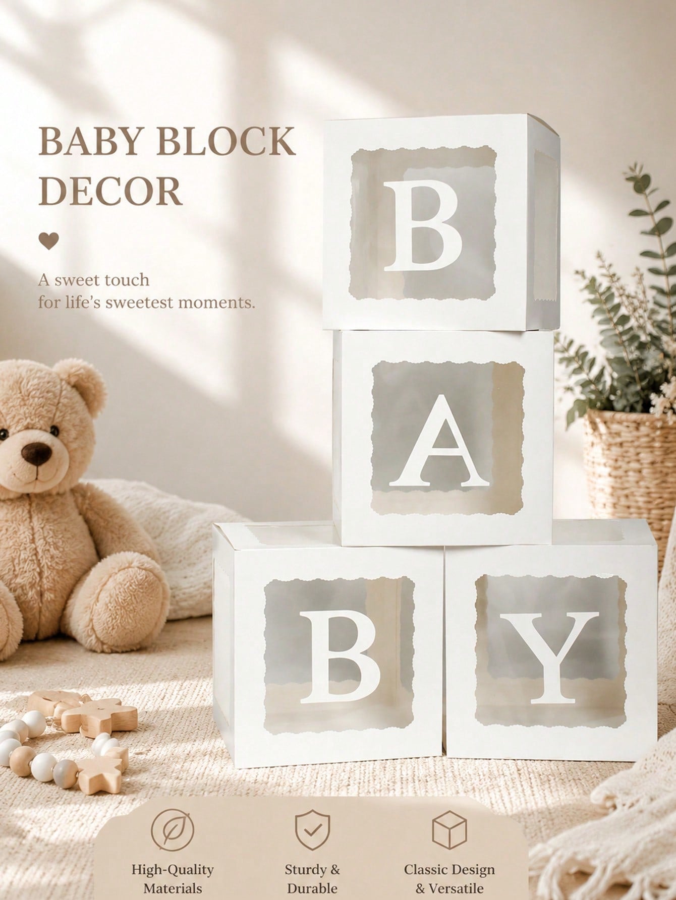 1 Set, Wavy Border BABY Baby Shower Letter Decoration Box, Transparent Balloon Box, Transparent Building Blocks, Suitable For Birthday Party, Gender Reveal Party (White), Baby Shower Home Decor Gift