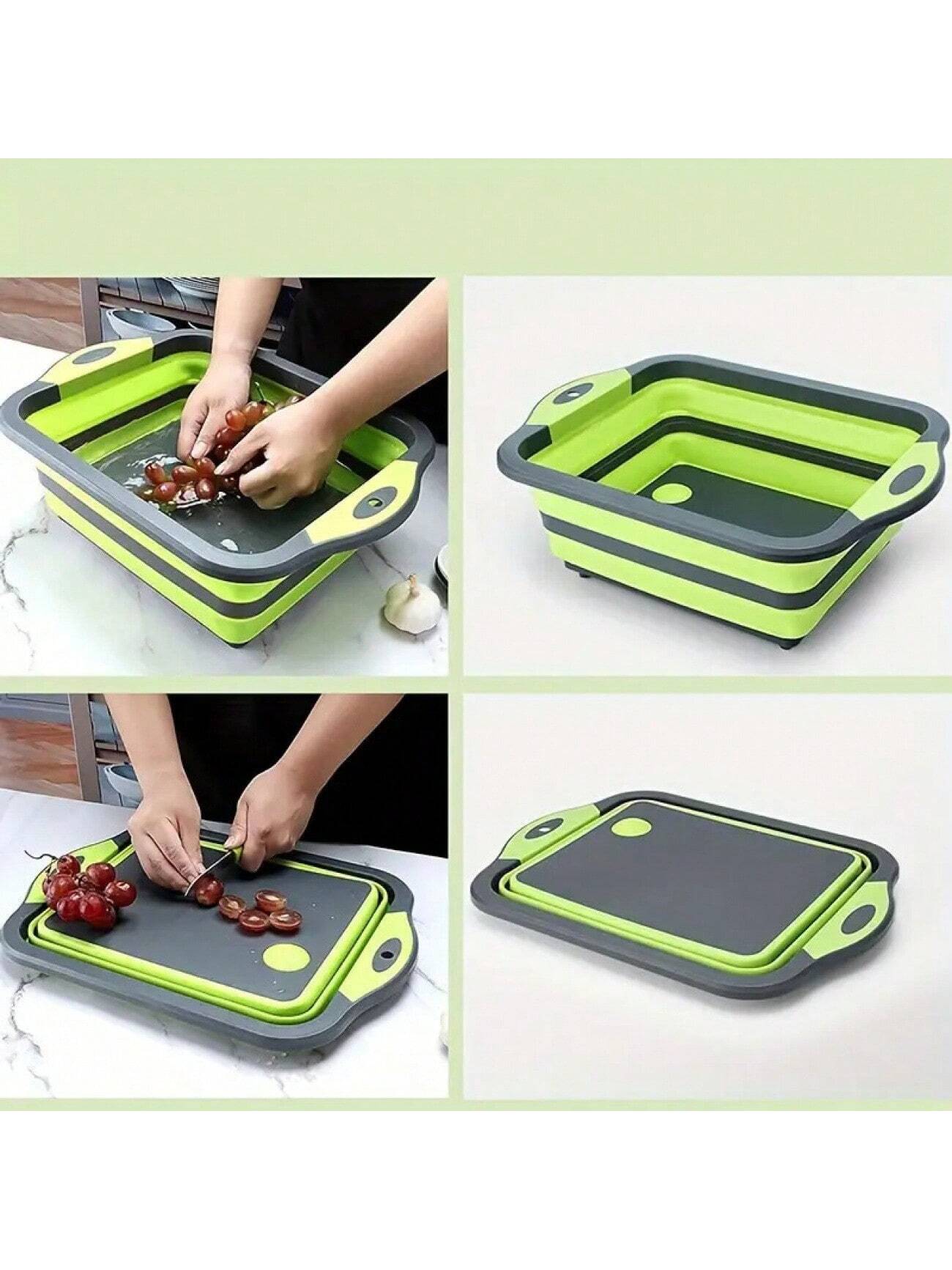 1pc Foldable Cutting Board Set- Collapsible Dishwasher-Safe Prep Bowl, Built-In Fruit/Vegetable Strainer & Non-Slip Base- 8.5QT Kitchen Sink Organizer With Knife- Space-Saving For RVs, Apartments