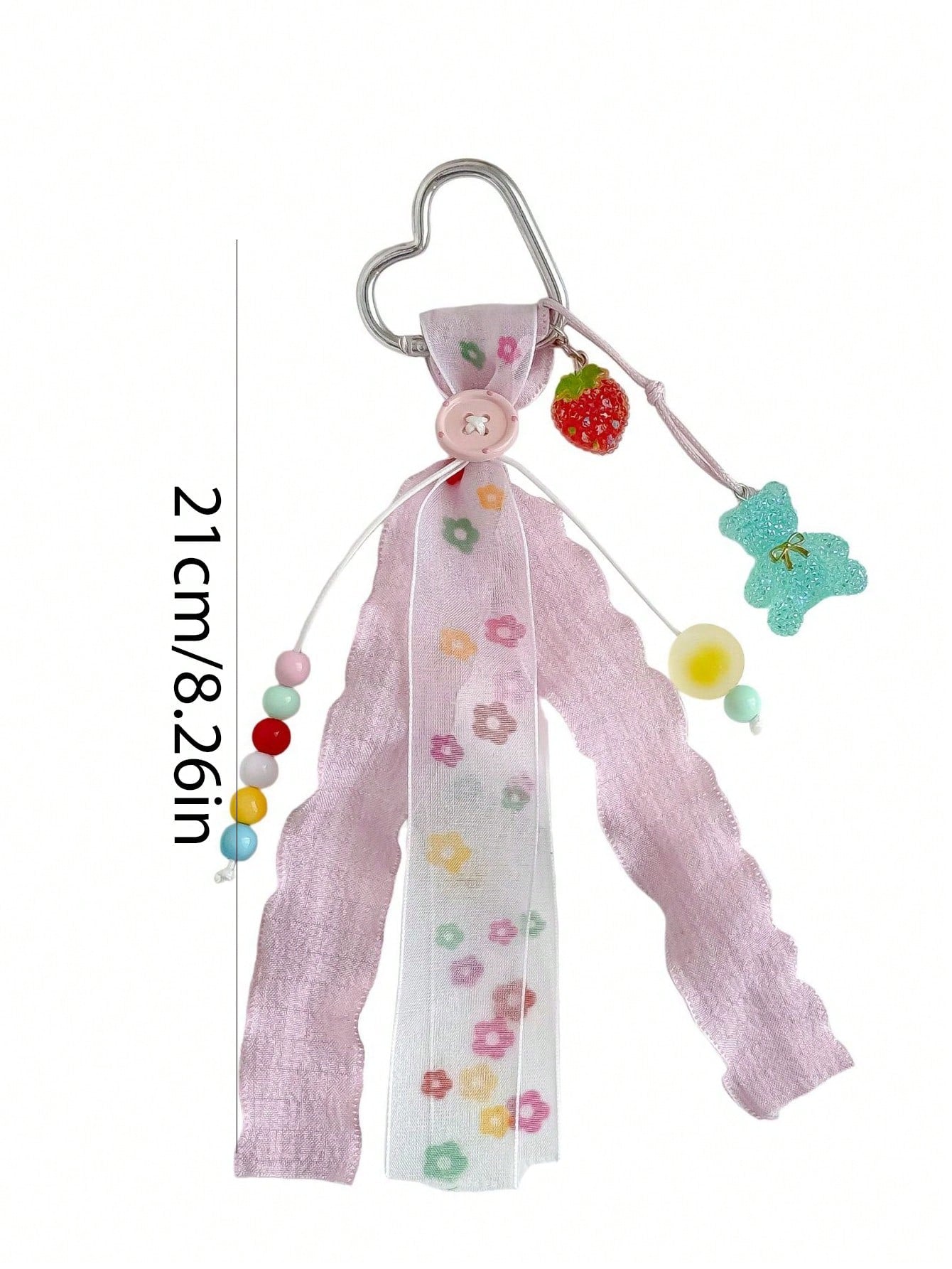 1pc INS Style Lace Bag Charm With Glitter Bear, Strawberry, Colorful Beads And Heart Keyring Pendant, Girls Bag Accessory