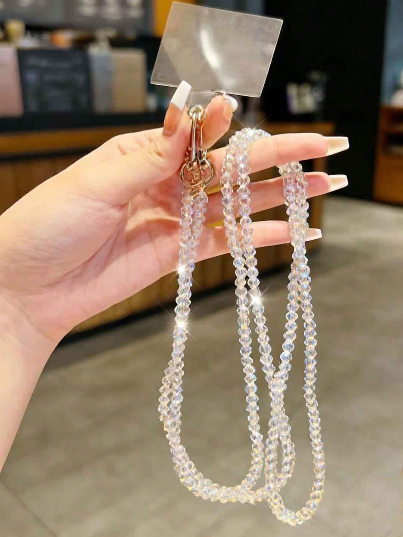 1pc Jade White & Black Orchid Shiny Glass Bead Chain, Suitable For Phone Lanyard, Bracelet, Crossbody Strap, Compatible With Bags