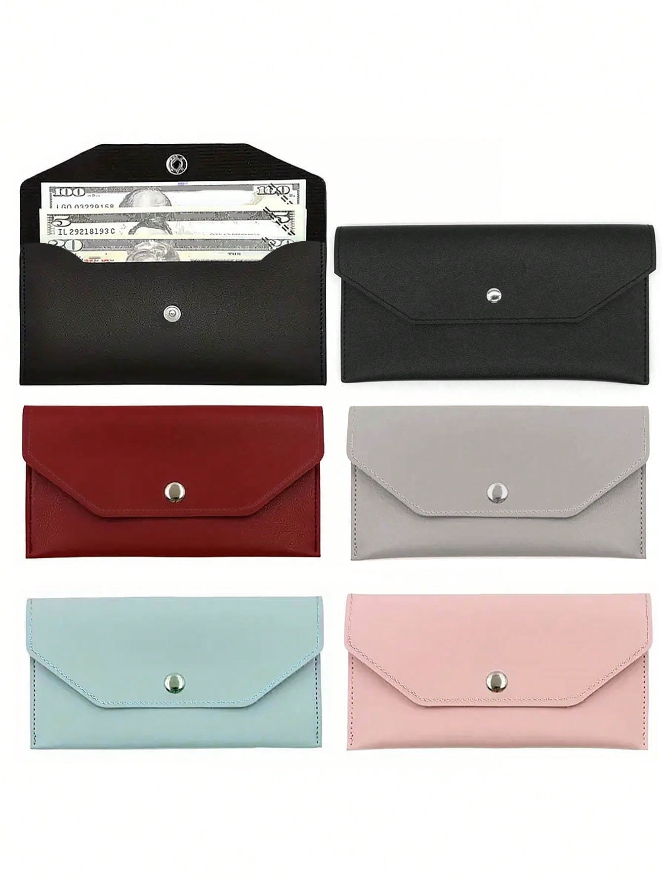 1pc Minimalist Faux Leather Reusable Cash Envelope With Card Slots Fashionable Solid Color Pouch For Daily Use Cash Envelope Wallet Envelope Wallets Burgundy Gifts For Women Wallet Purse Wallet Long W