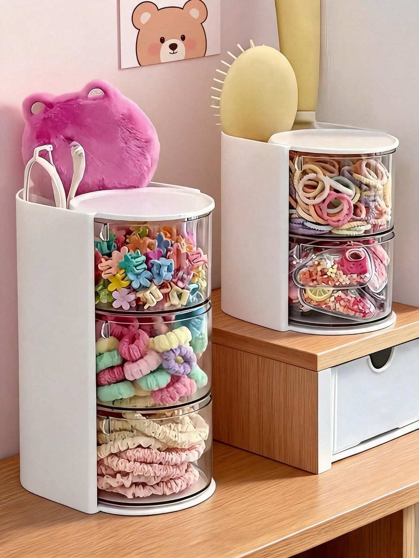 1pc Multifunctional Rotating Desktop Organizer Box, Compartmentalized Storage, Convenient For Storing Small Girls' Hair Accessories, Elastics, Jewelry, DIY Crafts And Small Tools, Suitable For Necklac