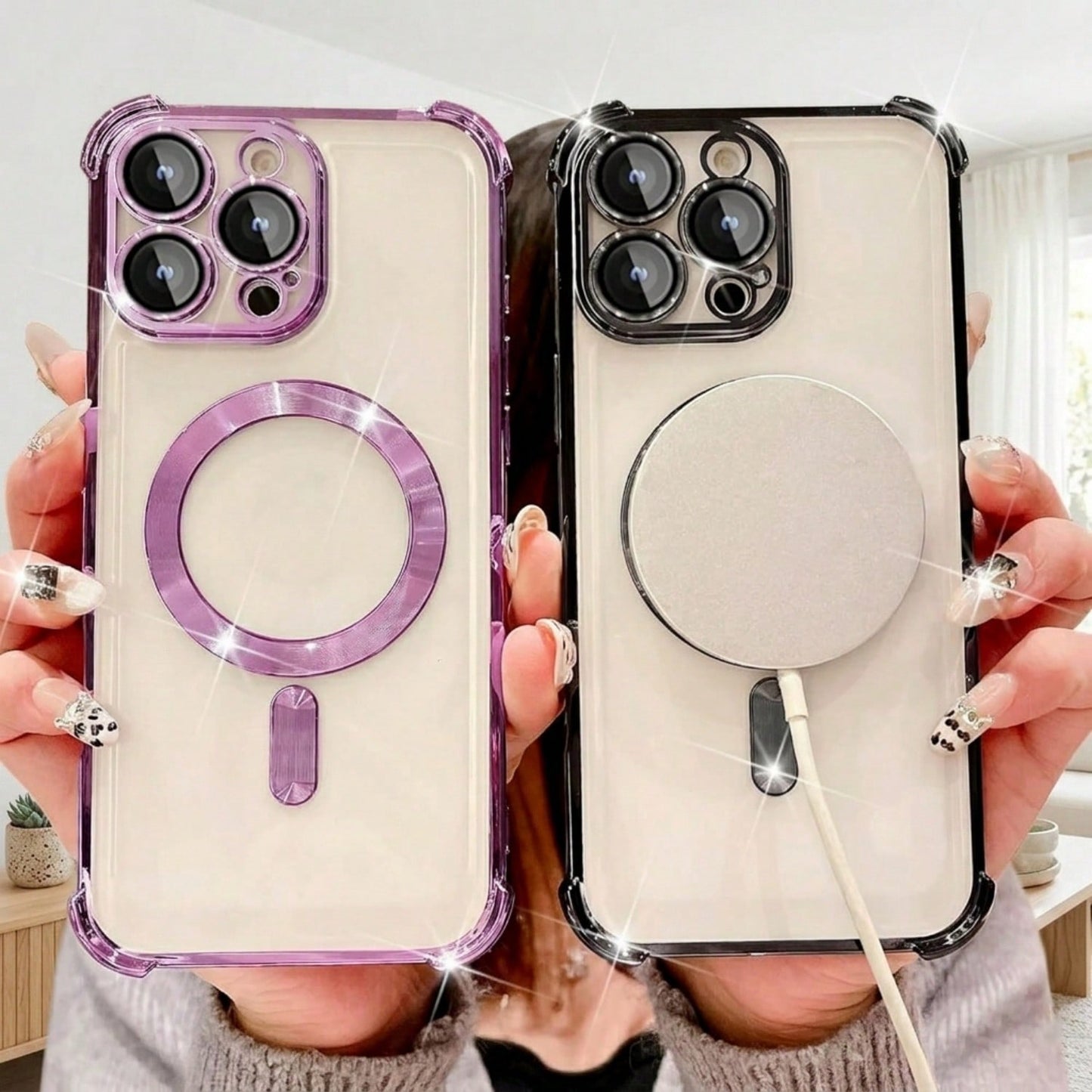 1PC Purple Compatible With Wireless Charging,Clear Cute Phone Case Soft TPU Slim Cover Shockproof,Four Corner Airbag Anti Fall,Compatible With IPhone 17e/17pro/17promax/Apple Air/17/16pro/16promax/1