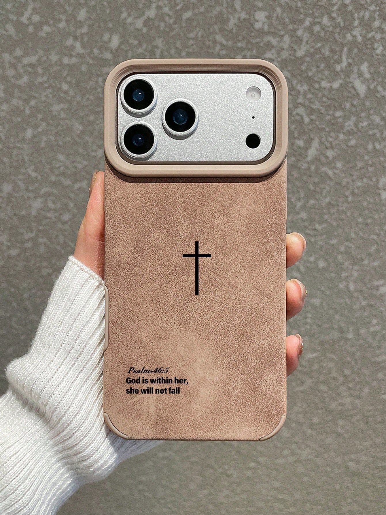 1pc Vintage Faux Suede Cross Religious English Scripture Phone Case Cover, Ins European & American Healing Style Psalm Slogan Anti-Slip Anti-Drop Full Coverage Protective Shell, Suitable For Mother's