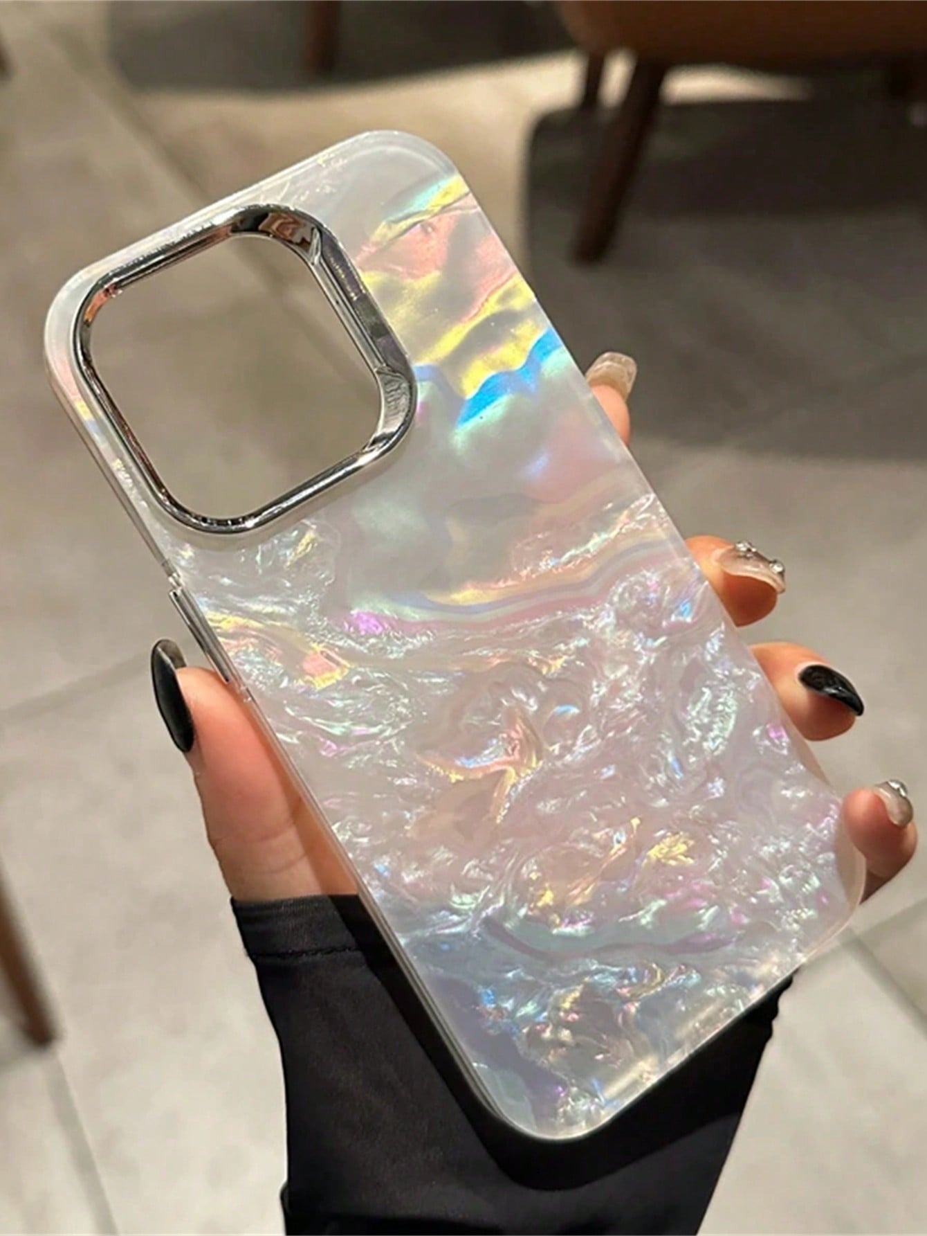 1pc White Electroplated Shell Pattern Glossy Soft Case, Compatible With 16/15/11/14/12/13 Pro Max, Camera Protection, Shockproof, Waterproof, Anti-Drop, Anti-Scratch