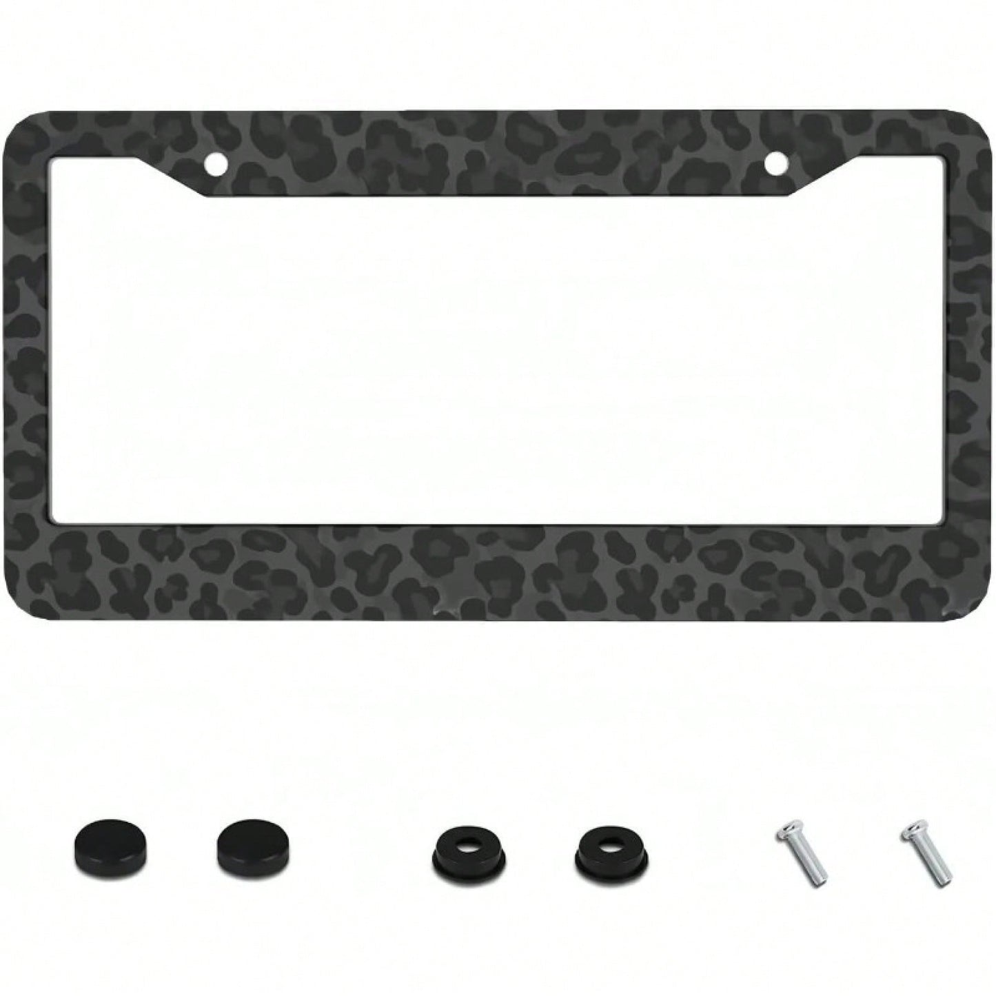 2D Flat, A Metal License Plate Frame| 12x6inch Aluminum,Black Leopard Print,Suitable For Sedans,SUV,Pickup Trucks And Commercial Vehicles,Includes Mounting Screws And Washers,Car Decor,License Plat