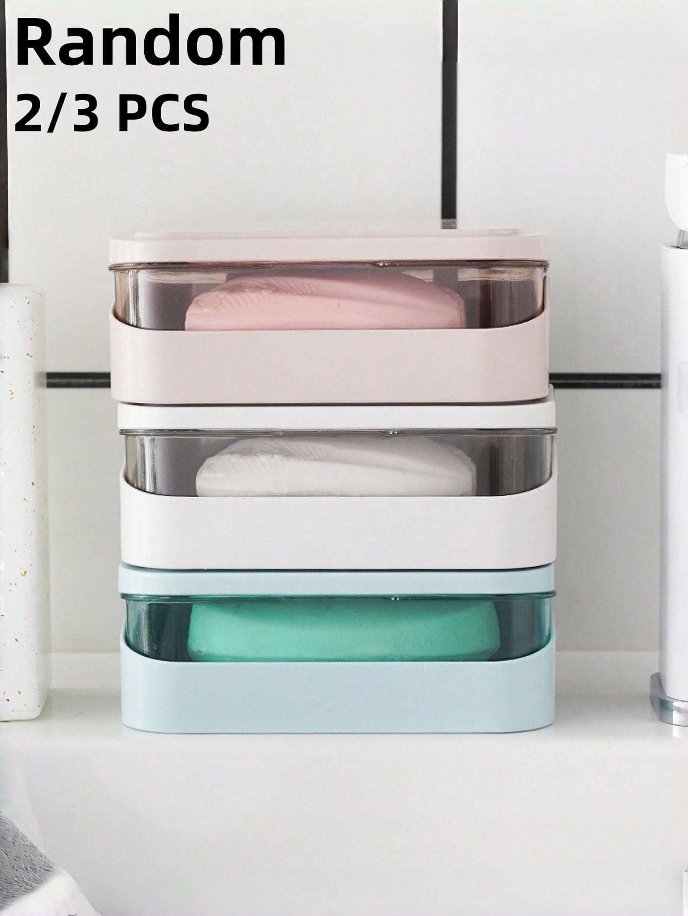 3/2pcs Color Block Double Layer Flip Top Soap Box, Minimalist Travel Soap Box With Lid, Creative Soap Tray With Drainage System, Transparent Storage Box, Suitable For Bathroom And Travel, No Drilling