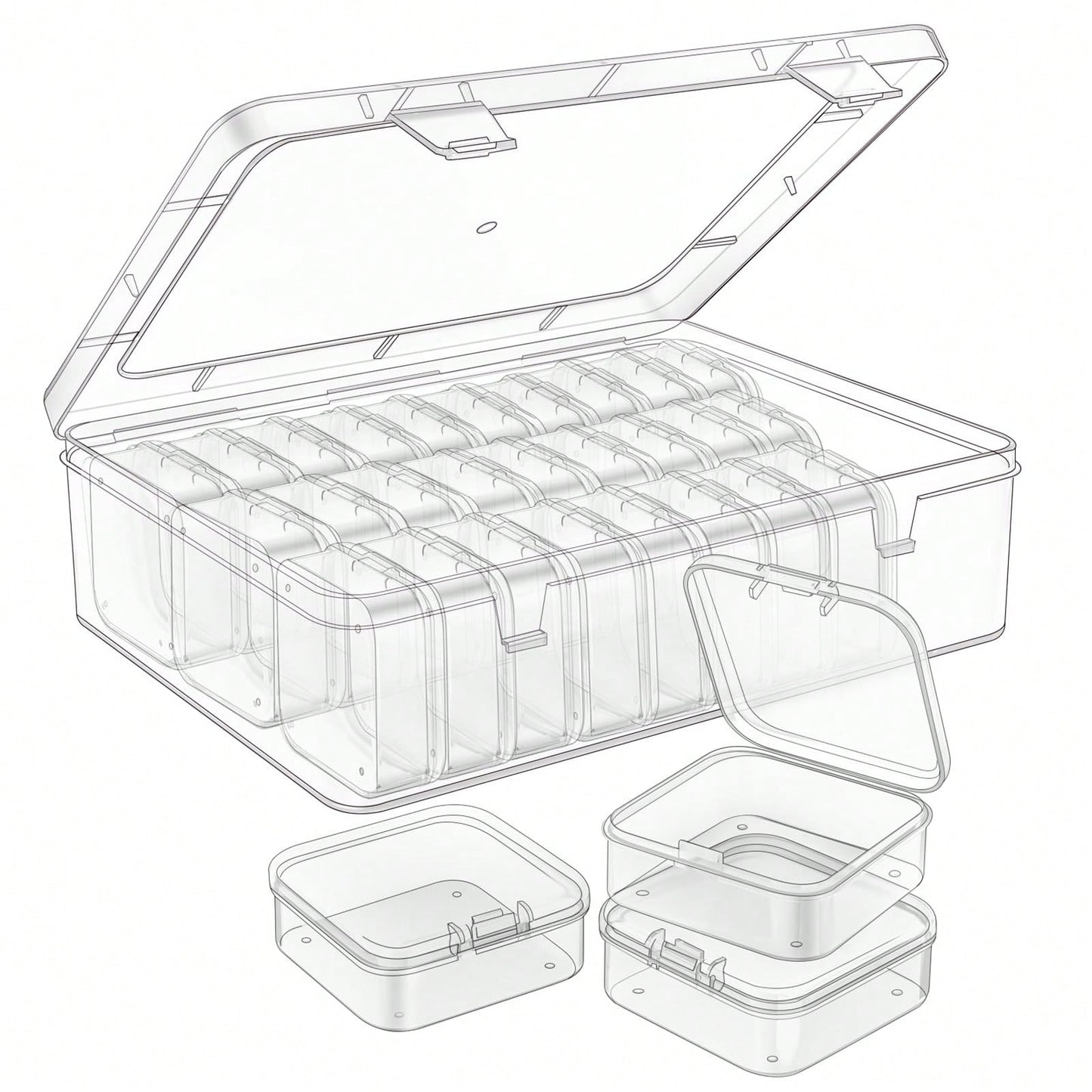 31pcs 1 Large Box + 30 Small Boxes Transparent Plastic Storage Box, Bead Container With Hinged Lid, For DIY Jewelry Craft, Nail Art, Bracelet Making Beads, Jewelry Making Supplies, Valentine's Day Gif