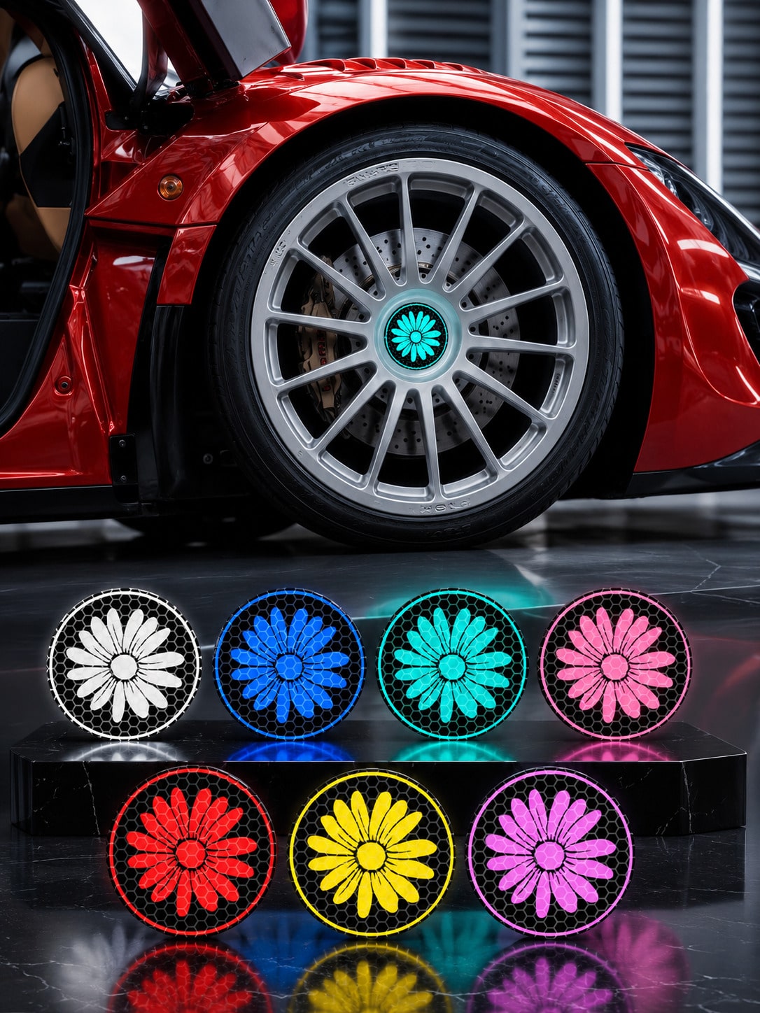 4pcs Reflective Daisy Car Stickers, Reflective Floral Flower Decals For Wheel Hub Centers, Car Windows, Body, Bumper, Wall & Laptop, Cute Car Decor, Car Accessories, Car Stuff