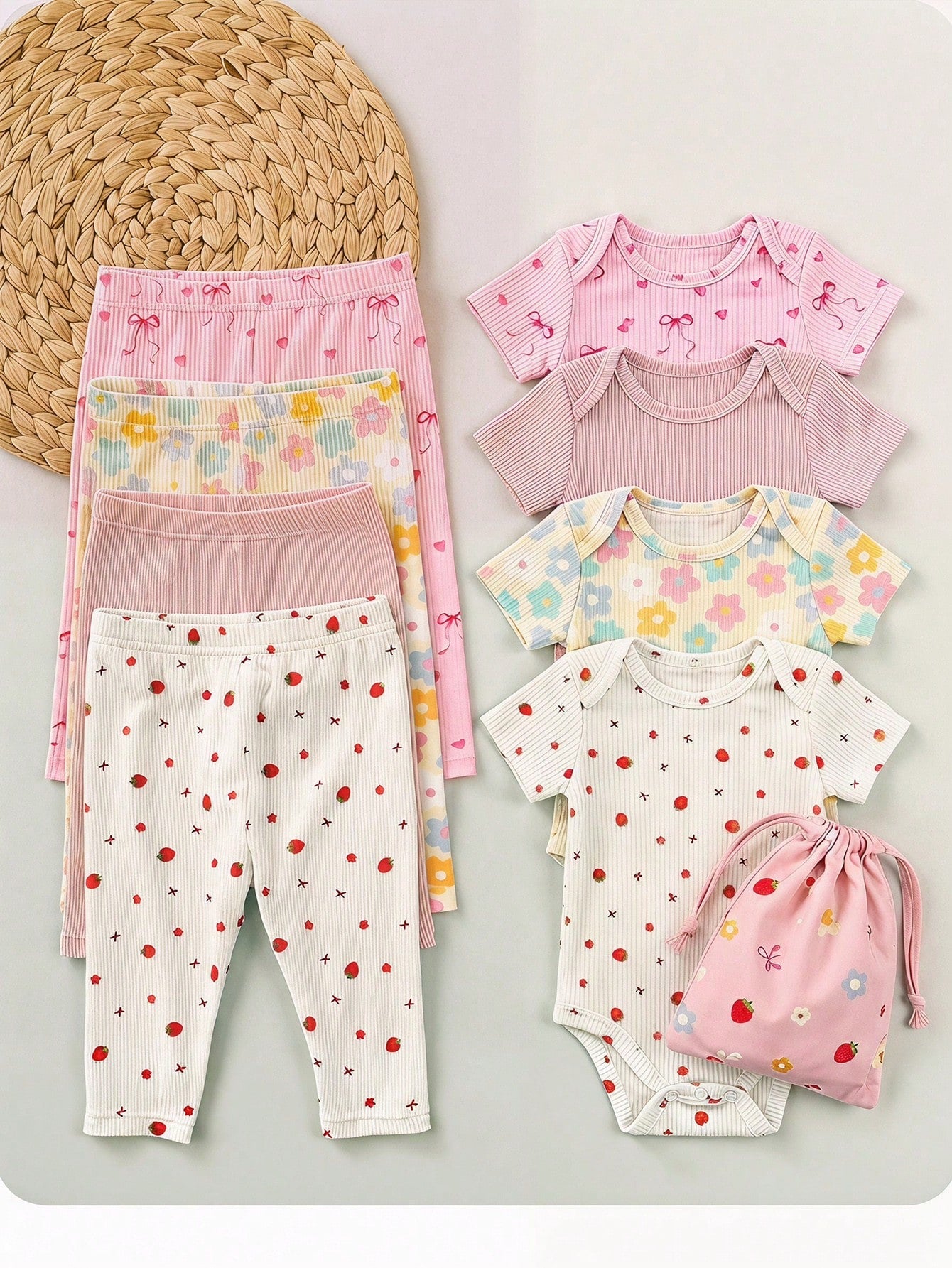 4pcs/Set Newborn Baby Girls' Casual Everyday All-Match Colorful Floral & Striped Print Bottoms, Spring/Summer