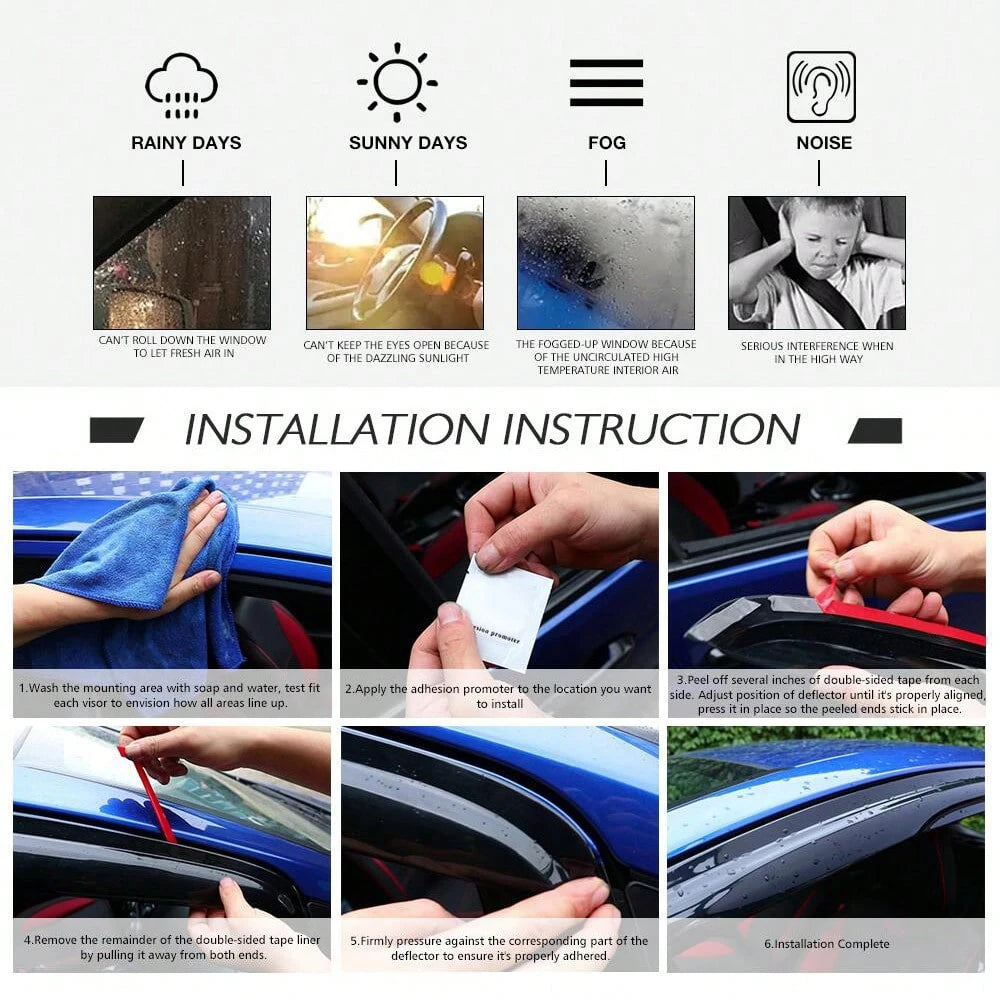 4PCS Window Visors Compatible With Honda Civic 2016–2021, Smoke Tinted Tape-On Sun Rain Guards Car Stuff