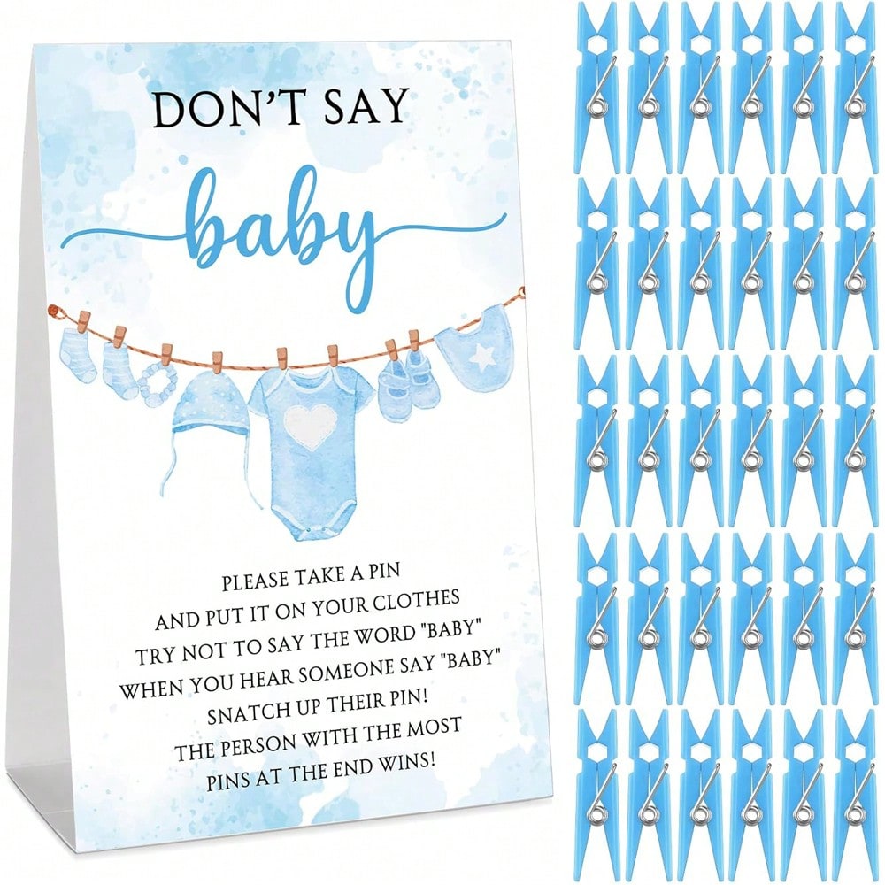 51pcs Baby Shower Game Set, Includes "Don't Say Baby" Sign And 50pcs Plastic Baby Shower Clothespins, Baby Shower Party Supplies For Gender Reveal