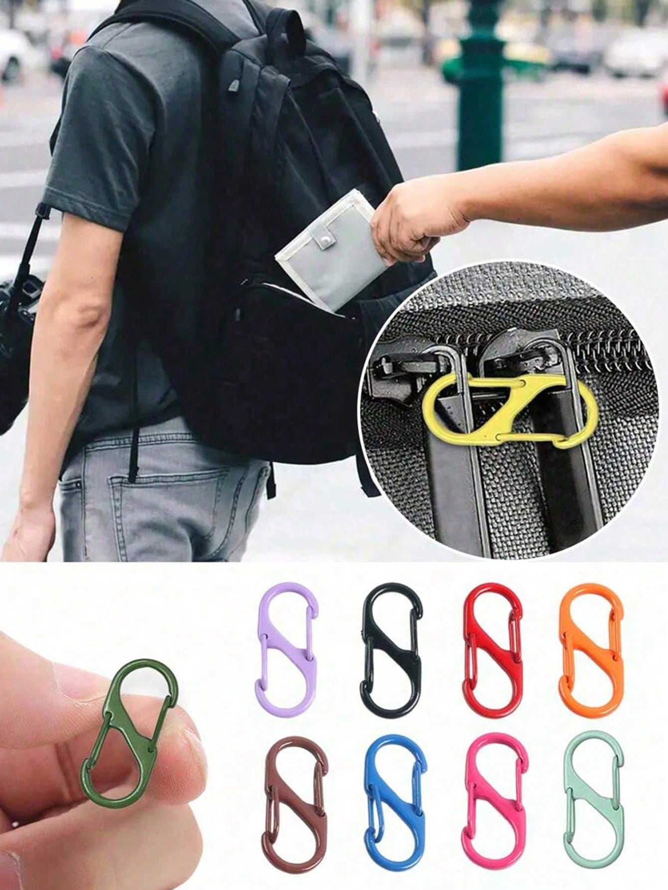 5pcs Backpack Zipper Lock Set, Unisex, Easy-Pull Anti-Theft Zipper Clips- Ensure Zipper Closure- 2 Spring Buckles For Backpack Straps, Suitable For Suitcases, Handbags, Keys, Wallets, DIY Accessorie