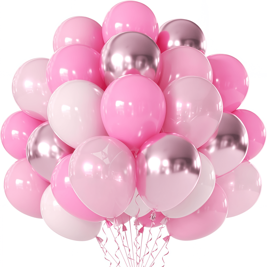 60pcs Metallic Cherry Red & Pink Latex Balloons With Pink Confetti- Sakura, Pearl, Macaron Style, Suitable For Girls & Girl Birthday Balloons, Wedding Balloons, Princess, Baby Shower, Anniversary, An