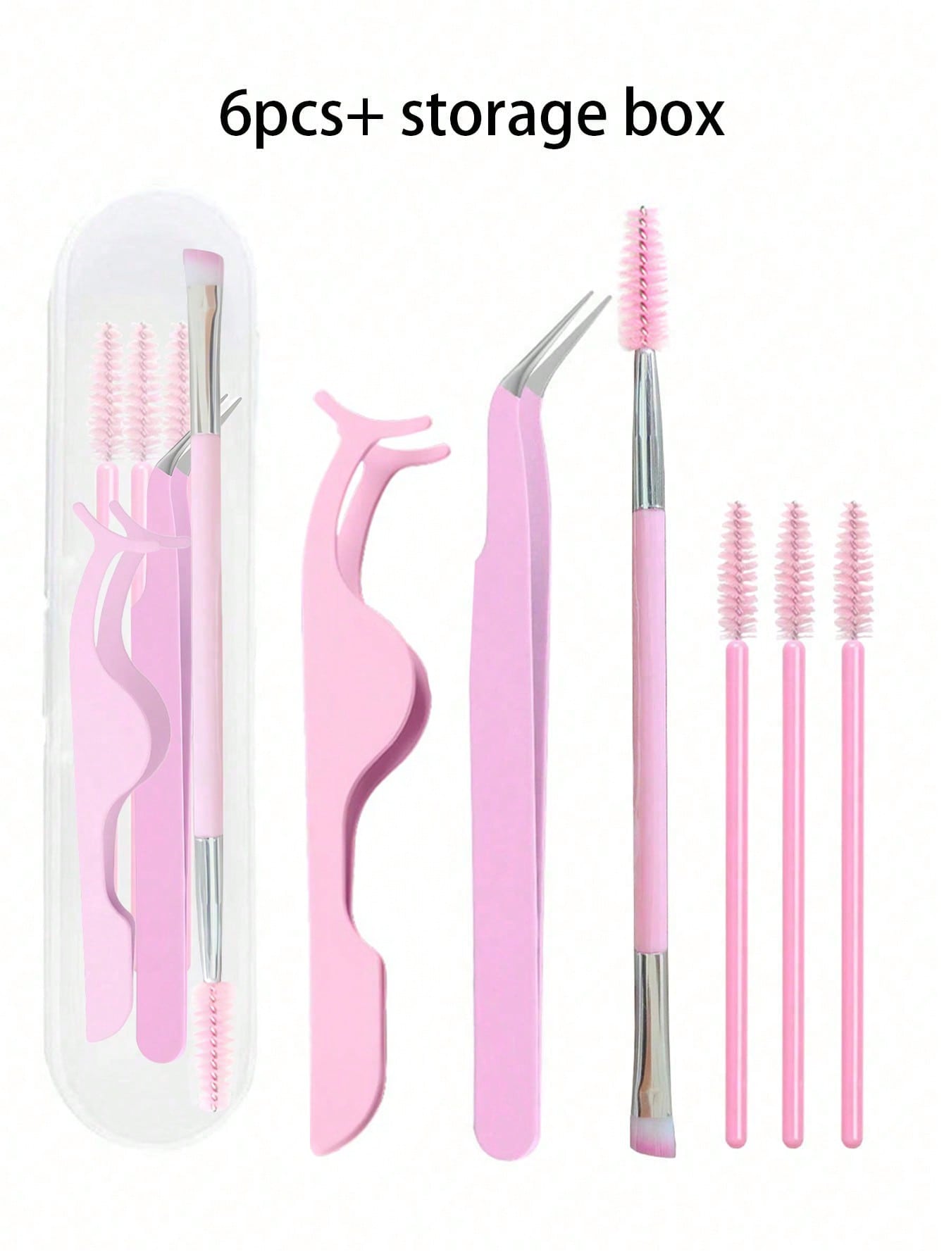 6pcs Eyelash Tool Kit: Eyelash Tweezers, Eyelash Brush, With Storage Box- Pointed & Angled Tweezers, Eyelash Applicator, Eyelash Brush, For Extending And Shaping Lashes