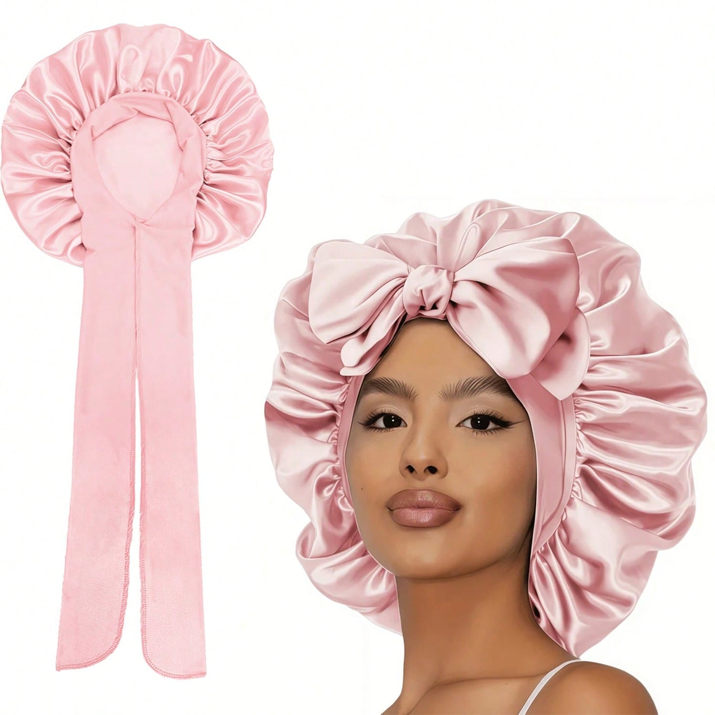 Awegeo 1Pc/4Pcs Silky Satin Sleep Bonnet For Women With Adjustable Bow Ties- Luxurious Hair Protection Cap For Curly/Natural Hair, Multi-Color Options, Soft Nighttime Hair Care Essential