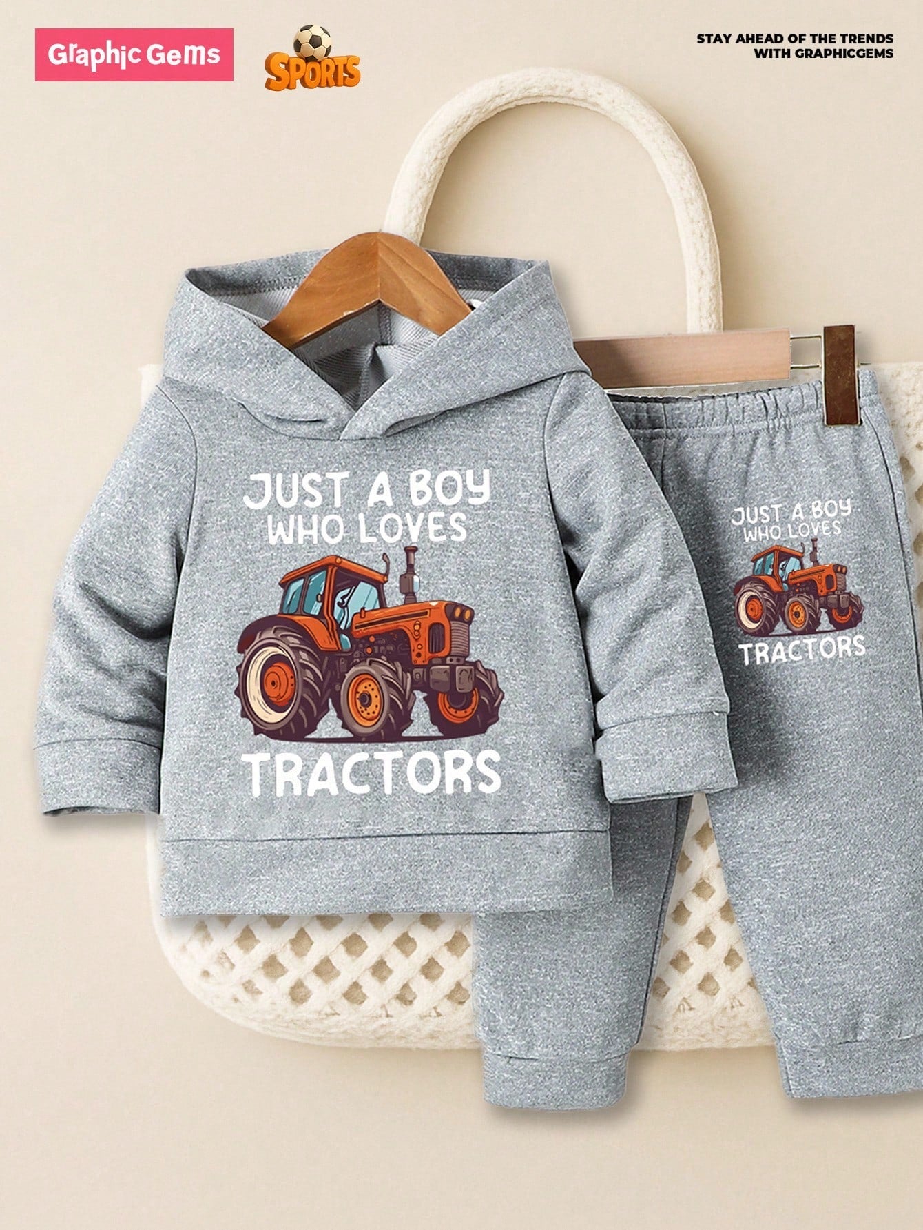 Baby Boy Car Pattern Casual Hooded Long Sleeve Sweatshirt And Pants Set, Spring/Autumn