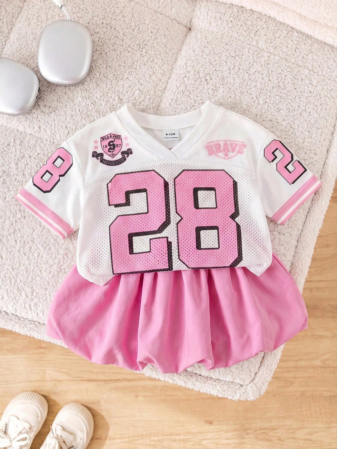 Baby Girls' Sports Casual Fashion Short Sleeve Top And Ruffle Skirt Shorts Set, Baby Girls Clothing