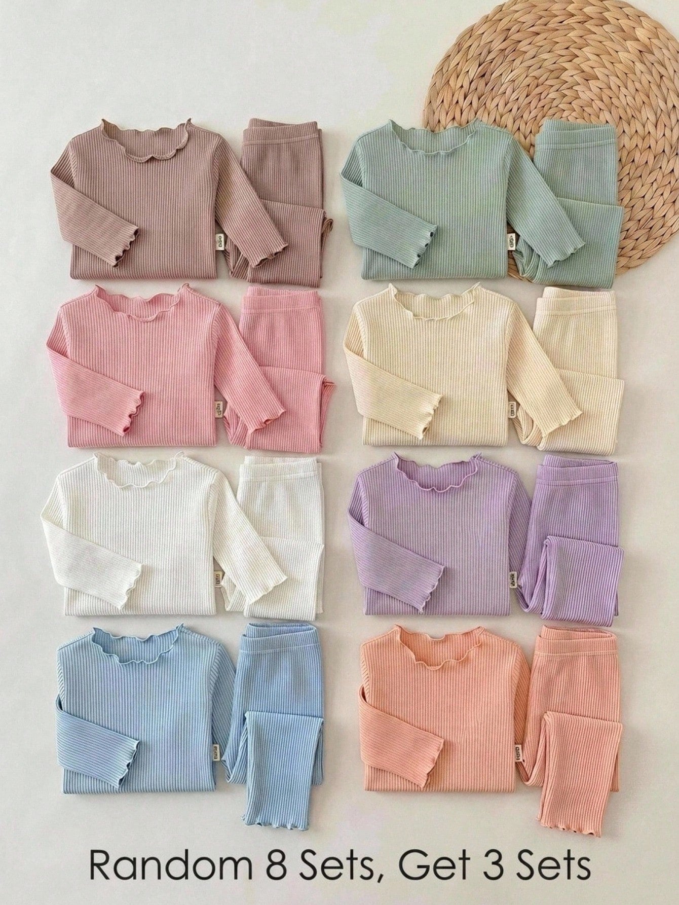 Babygirl Cute Casual Knit Solid Color Long Sleeve Top Elastic Waist Long Pants 6pcs Set