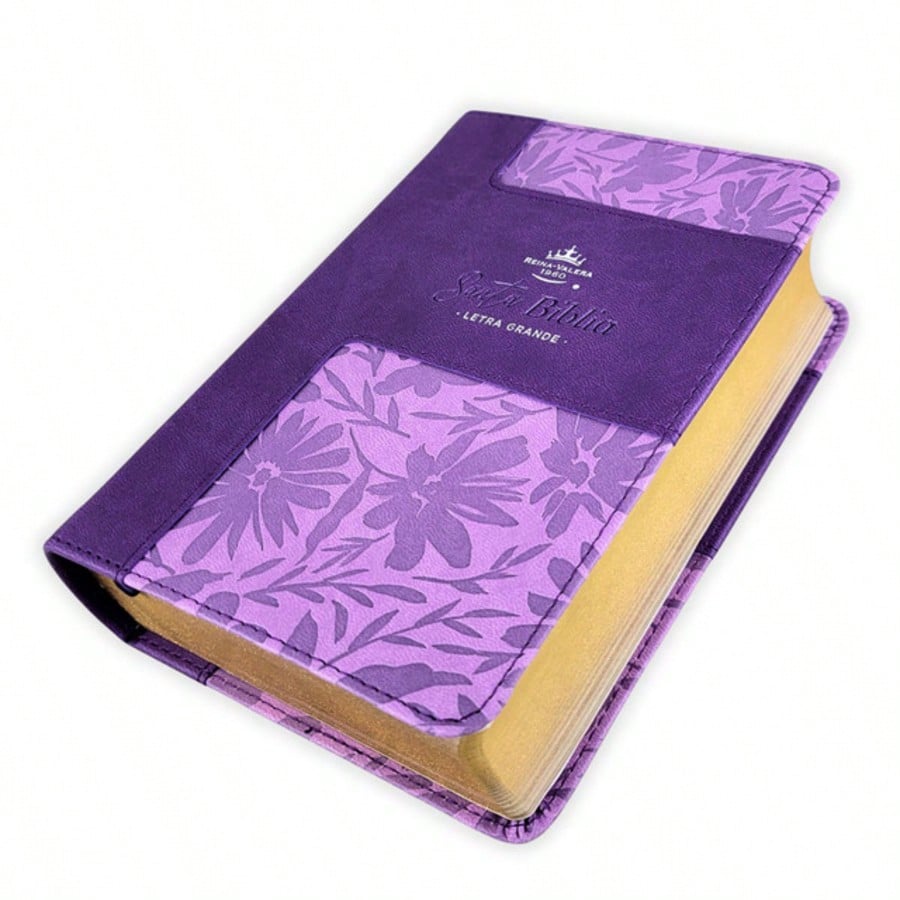 Biblia Portatil Para Mujer Letra Grande 12 Puntos RV1960, Imit Piel Lila Floral