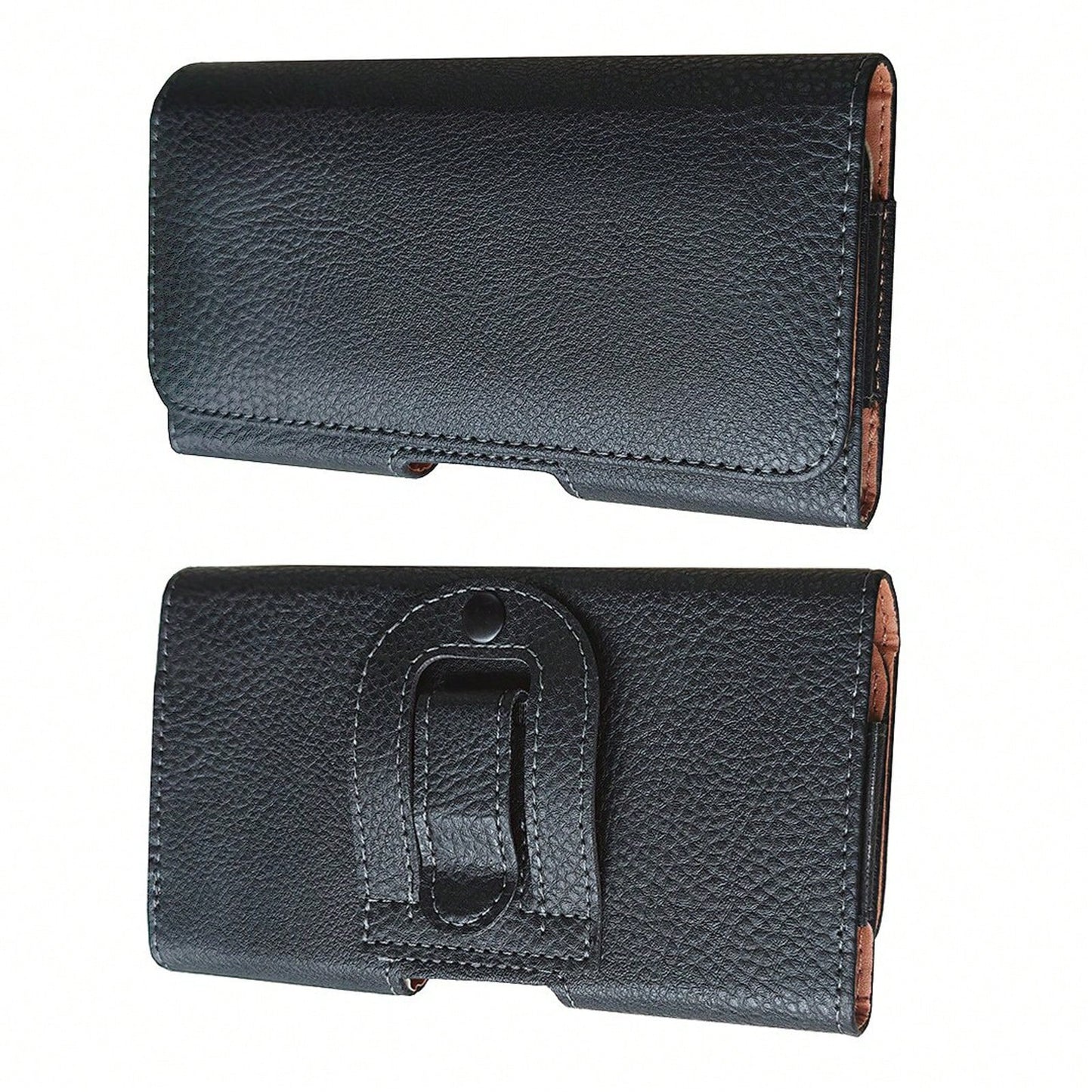 Black Litchi Textured Horizontal Flip Cover Belt Waist Phone Pouch Waist Bag For Men