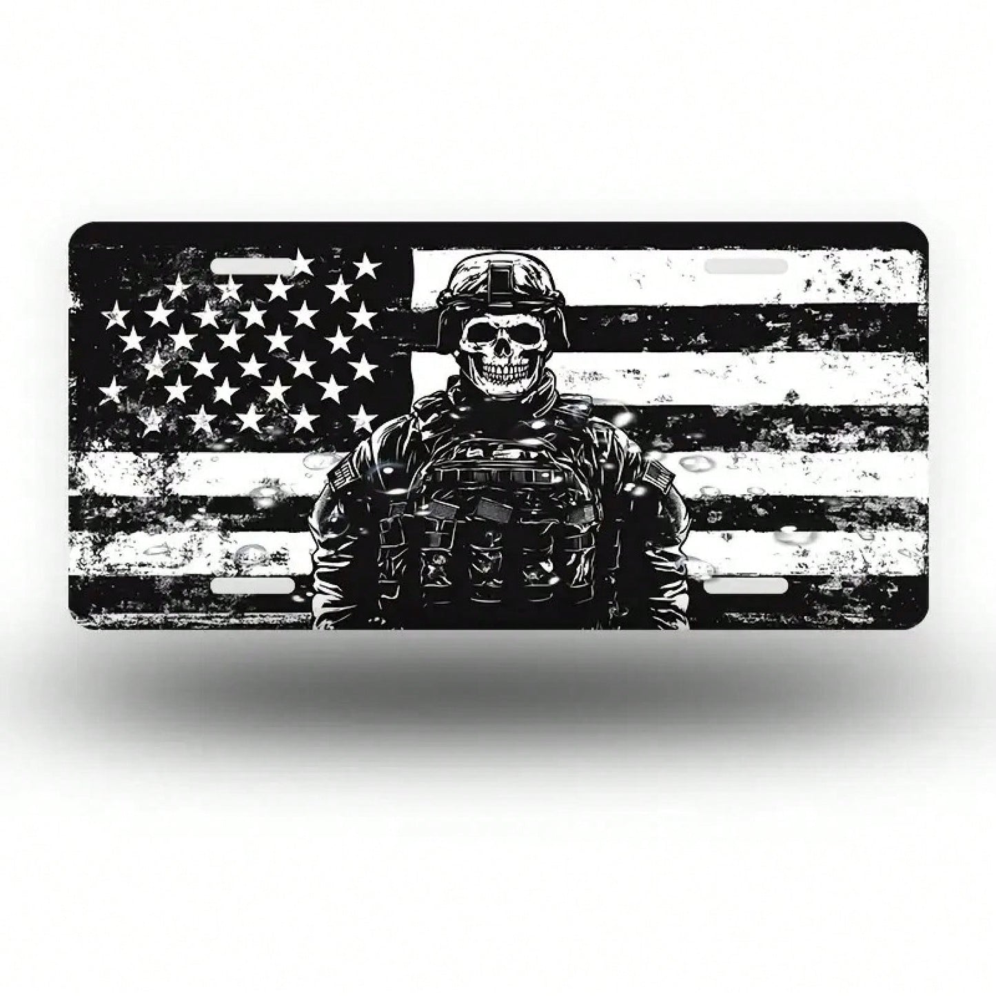 Car P, Skull Soldier Front License Plate, Aluminum Cover And Frame, Unisex Fun Decoration Standard 6*12inch