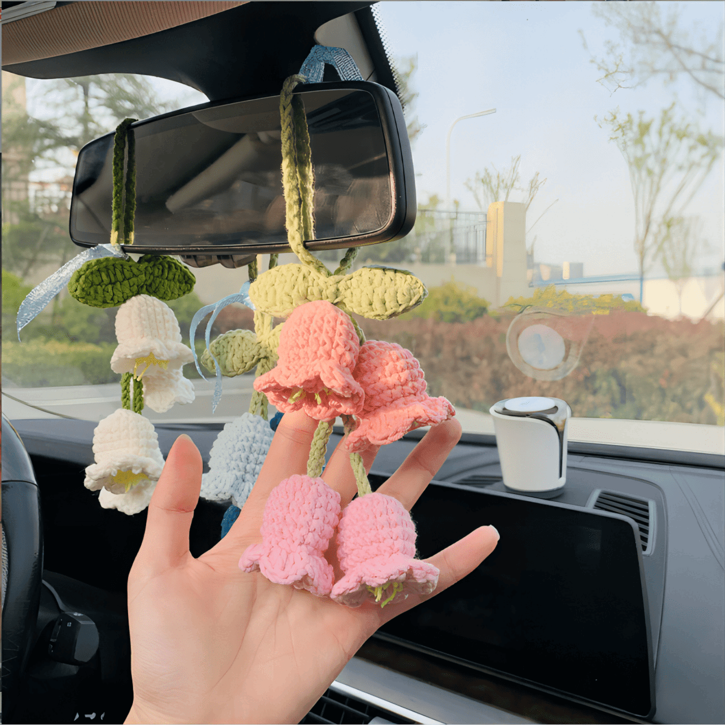 Easypie Selection 1pc Woven Floral Pattern Car Hanging Ornament, Suitable As Gift For Girlfriend