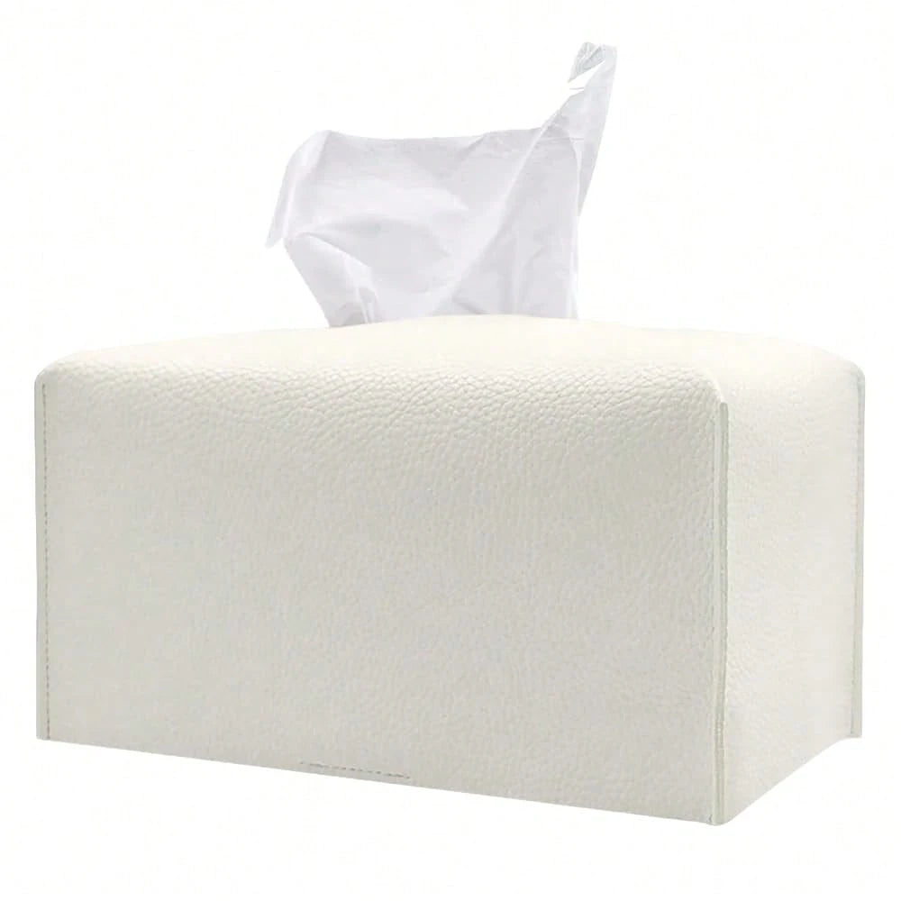 Extra Large Rectangle Tissue Box Cover, PU Leather Rectangular Tissue Box Holder With Bottom Belt Plus Size Tissue Box Organizer For Ba