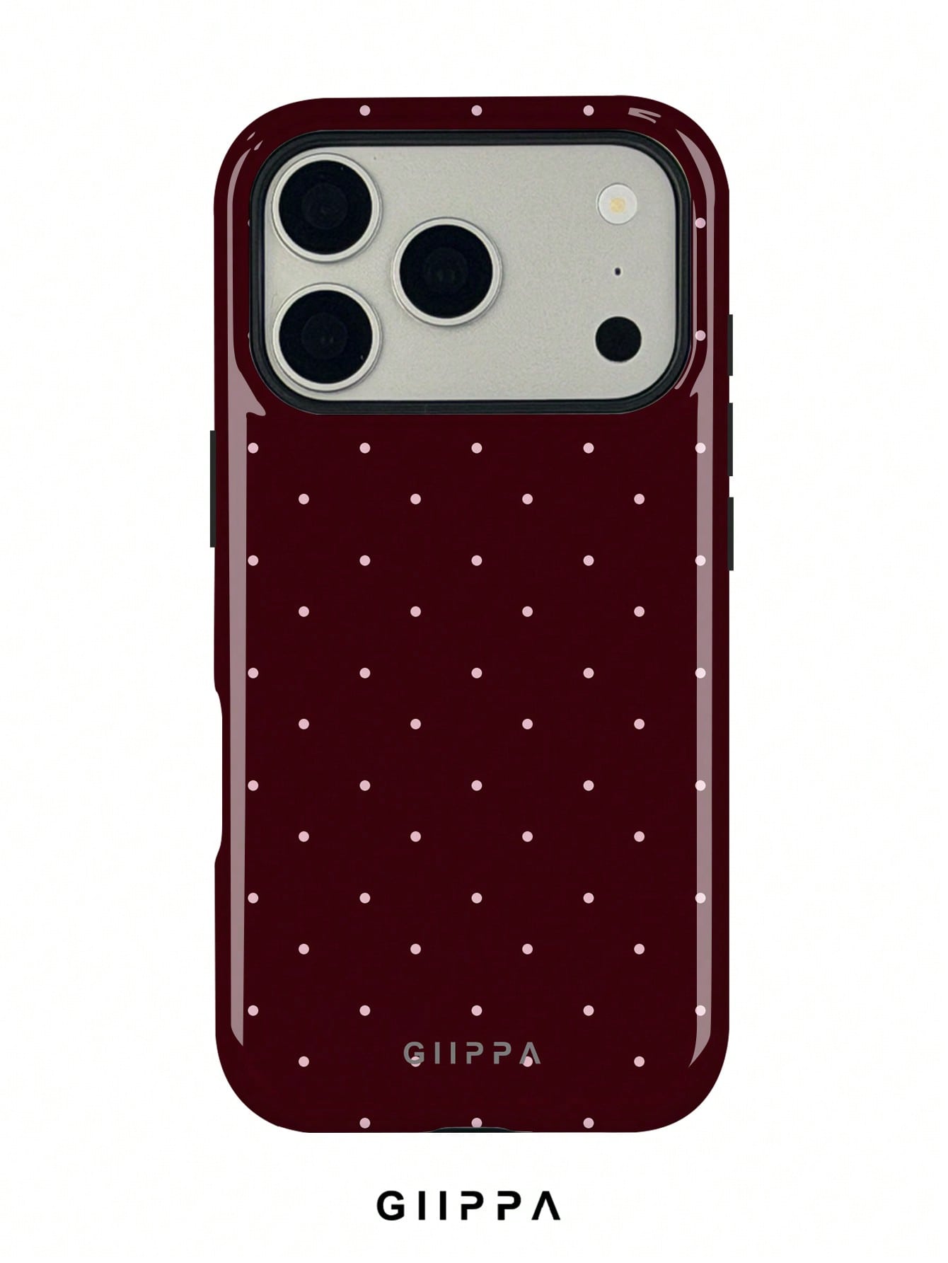 GIIPPA 1pc Burgundy Background With Pink Polka Dot Pattern Design, Phone 17 Pro Max Phone Case, Compatible With Phone 16 Pro Max, 15 Pro Max, 14 Pro Max, Korean-Style High-End Fashion Fun Phone Case