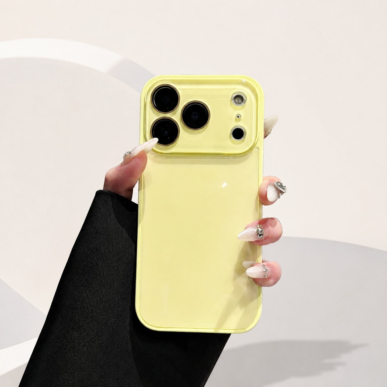 Glossy Pastel Yellow Candy Color Phone Case With Large Full Camera Lens Protection Window, Shockproof Anti-Scratch Hard Bumper Cover, Minimalist Solid Color Aesthetic Slim Fit Case For IPhone 17/16/15
