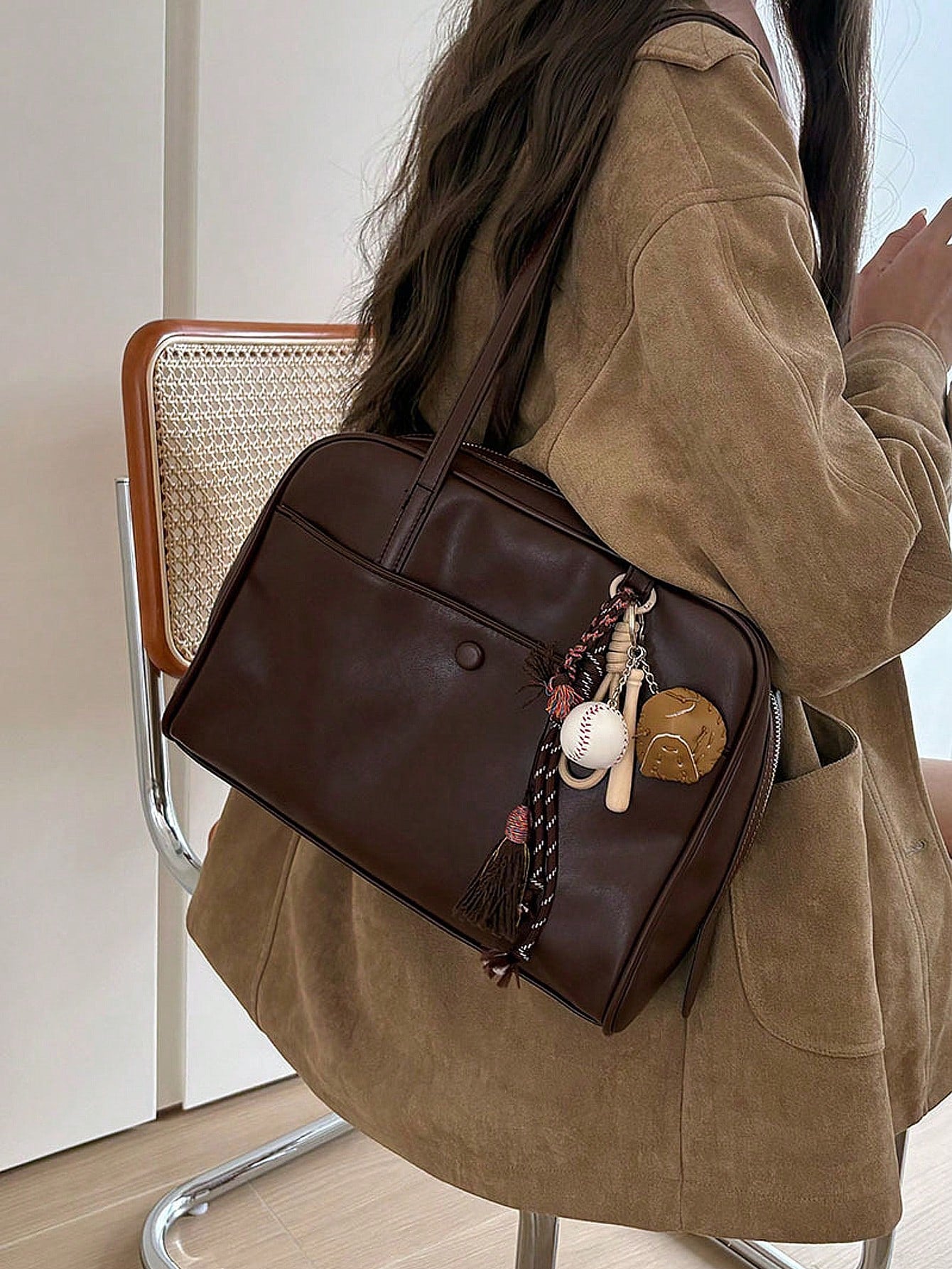 Korean Style New Pillow Handbag, Retro Shoulder Bag, Large Capacity Tote Bag For Work Commute, No Pendant Included, Pendant Is For Styling Only, Vintage