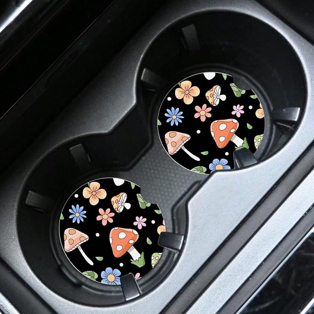 NEW- 2pcs Cute Cat Car Coasters,Absorbent Universal Neoprener Cup Holder Coasters With A Finger Notch,Car Accessories For Women&Man Interior2.75" 2