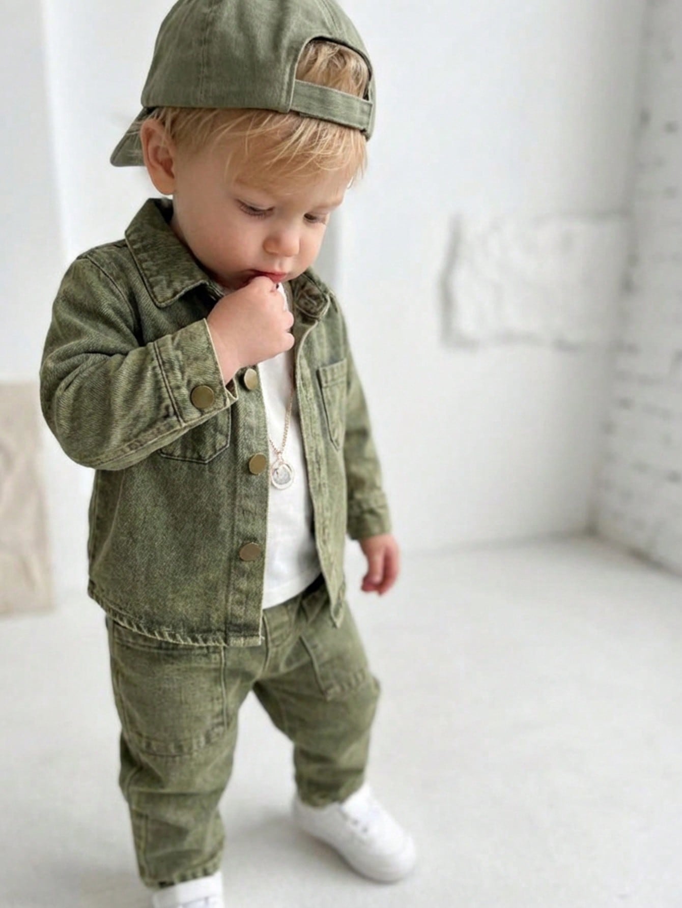 Playful Pals Infant (Boys) Fashionable Edgy Street Style Washed Blue Shirt With Pants, Spring/Autumn Fall Winter