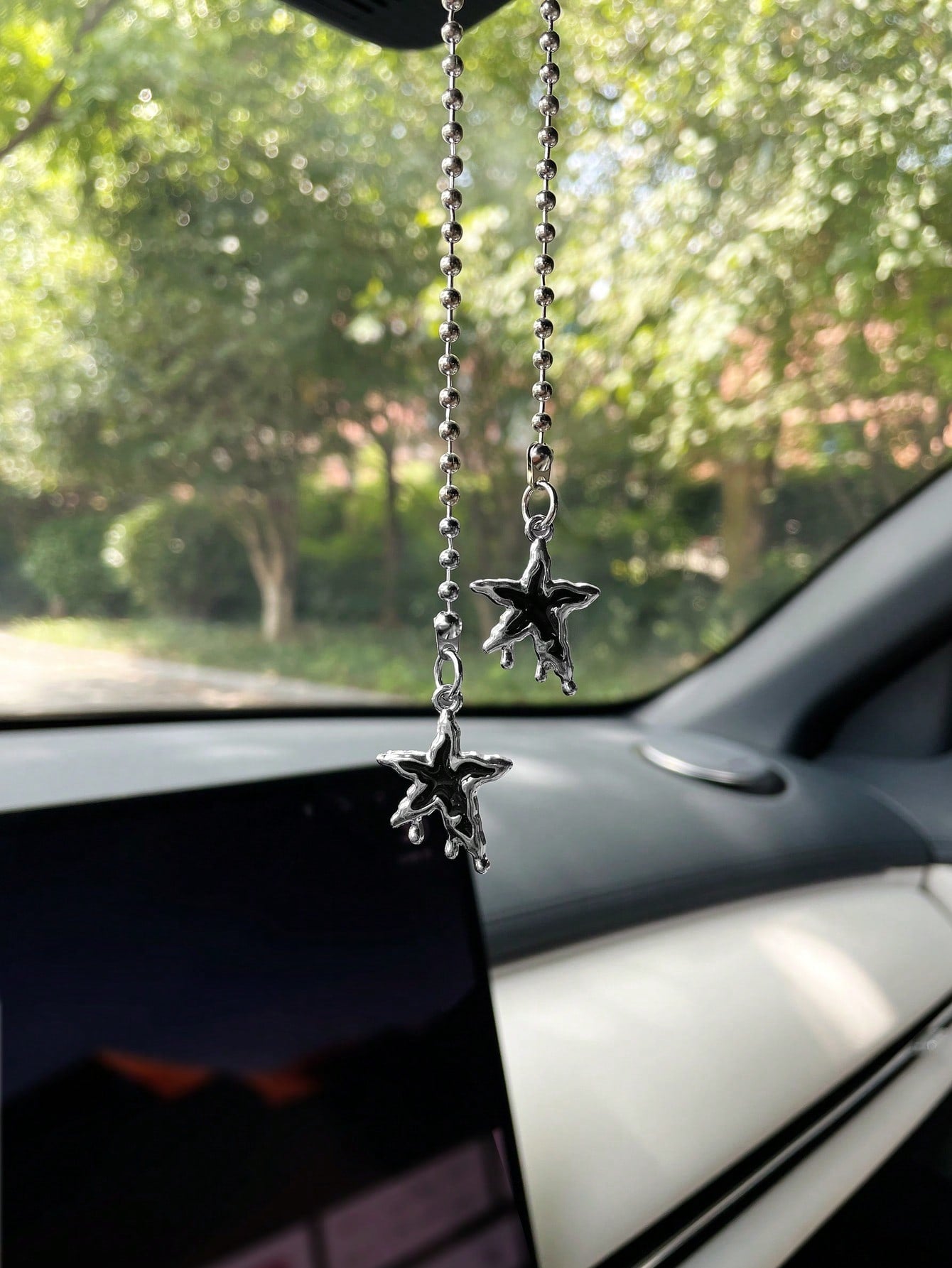 Star & Moon Car Hanging Ornament Creative Alloy Star Moon Car Interior Hanging Decor Car Decoration Pendant