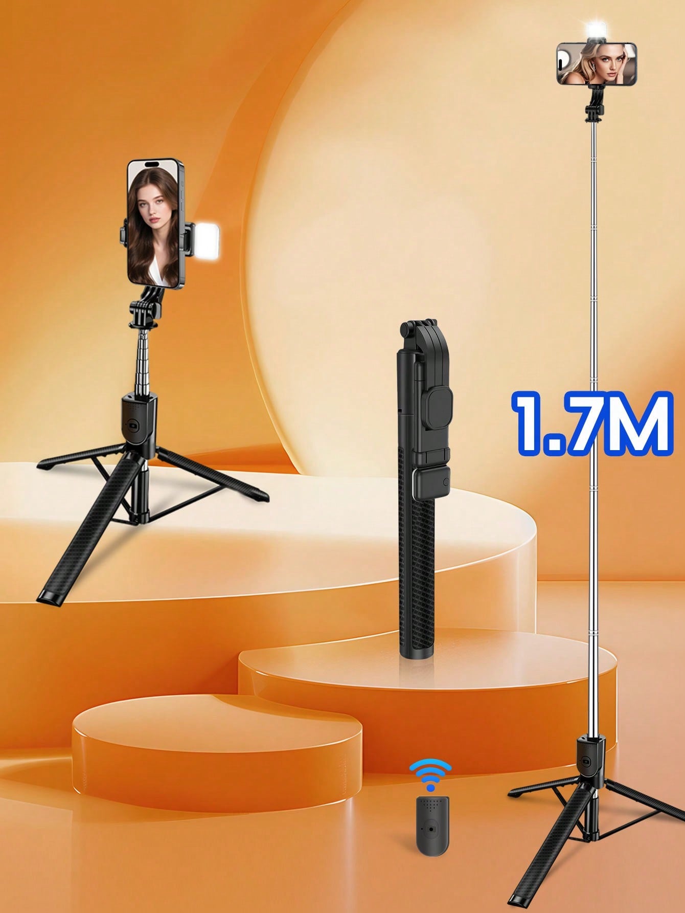 This Latest Model 170cm/69in Bluetooth Remote Control Selfie Stick With Phone Holder And LED Fill Light Is Made Of Alloy Material. It Is Suitable For Video Shooting, Life Recording And Travel. It Is A