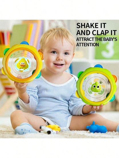 0-3 Years Old Children's Vibrating Hand Drum Toy: Colorful Frog And Chicken Shaped Toys, With Yellow Duckling And Chick Patterned Baby Rattles, Ideal Gifts For Back To School, Halloween And Christmas