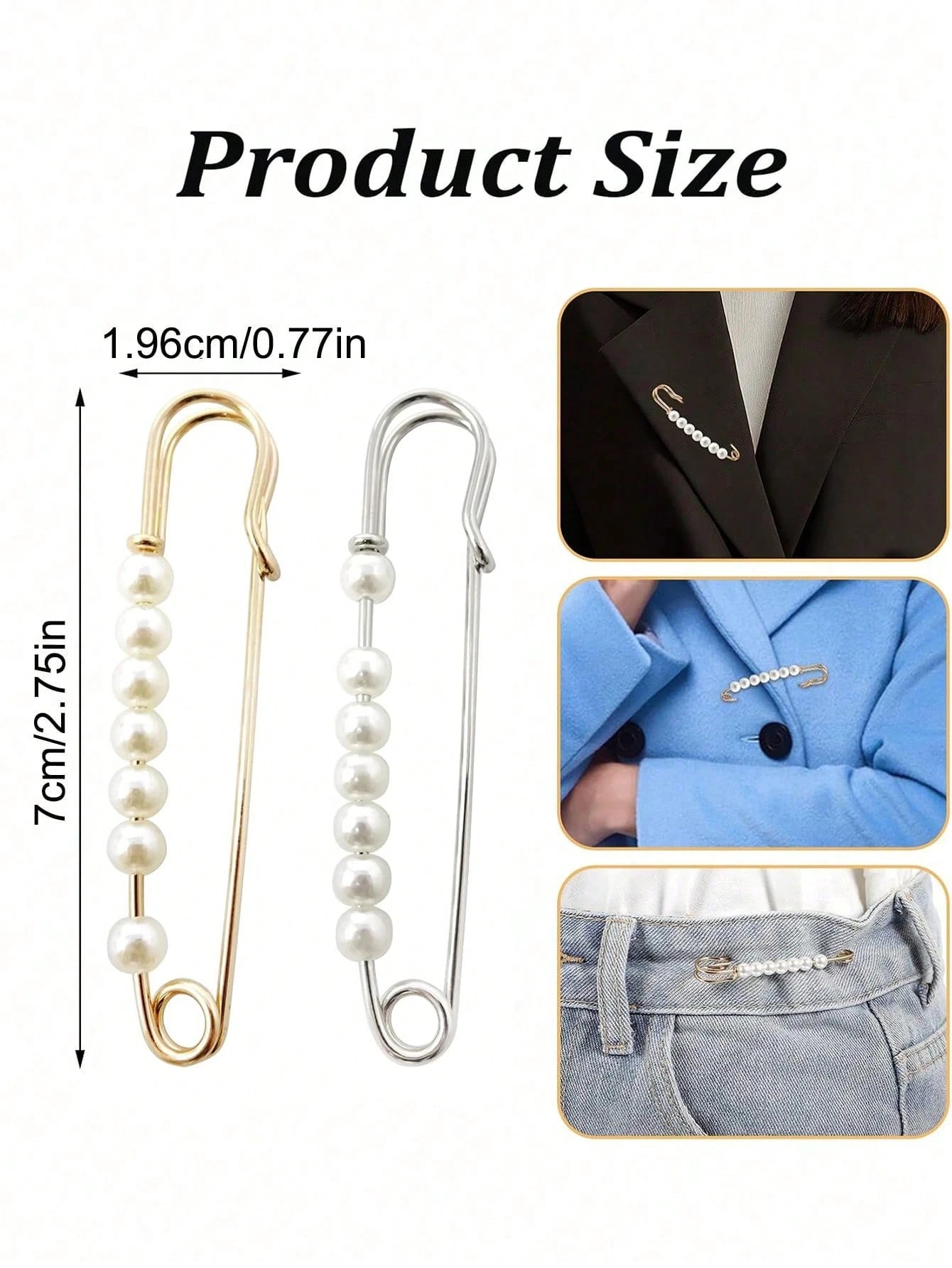 1-10pcs Faux Pearl Brooch Pins, 2.75 Inches, Suitable For Women's Clothing, Dresses, Pants, Skirts And Other Accessories, Can Be Used For Sweaters, Shawls, Etc.
