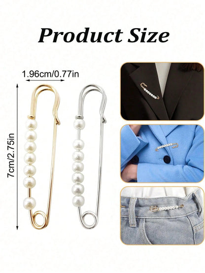 1-10pcs Faux Pearl Brooch Pins, 2.75 Inches, Suitable For Women's Clothing, Dresses, Pants, Skirts And Other Accessories, Can Be Used For Sweaters, Shawls, Etc.