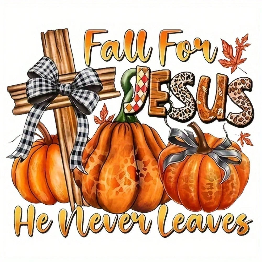 1/2/3/Pcs Country Style Autumn Pumpkin & Cross Heat Transfer Stickers, Durable Washable Iron-On Patches, Suitable For DIY T-Shirts, Sweatshirts, Jeans, Backpacks, Handbags, Pillows, Baseball Caps, Rel