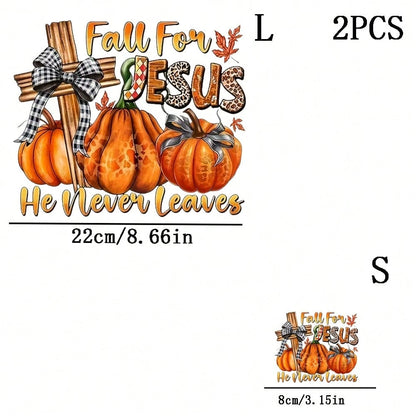 1/2/3/Pcs Country Style Autumn Pumpkin & Cross Heat Transfer Stickers, Durable Washable Iron-On Patches, Suitable For DIY T-Shirts, Sweatshirts, Jeans, Backpacks, Handbags, Pillows, Baseball Caps, Rel