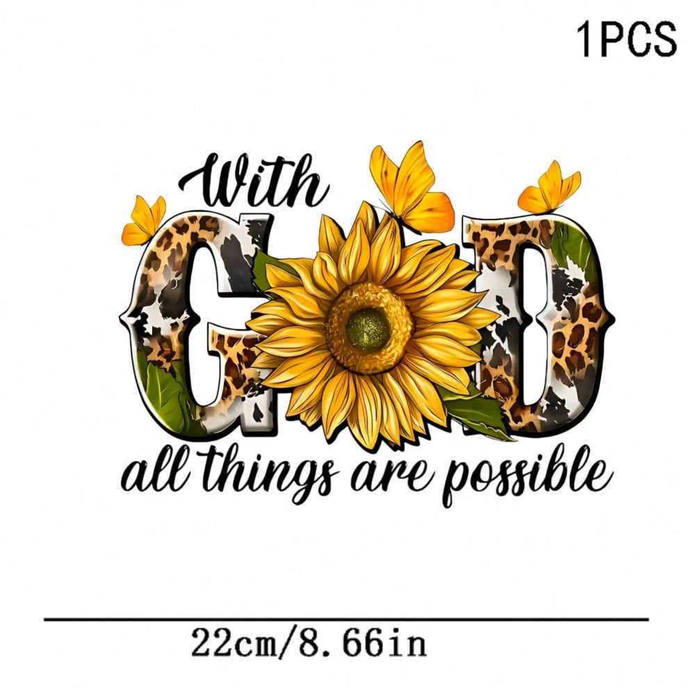 1/2/3pcs American Leopard Print Sunflower Iron-On Patch Faith Slogan Butterfly DIY Heat Transfer Suitable For Clothing, T-Shirt Making, Pillow Decoration And Apparel Items And Appliques