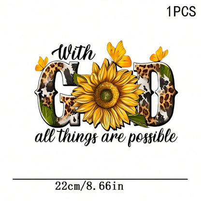 1/2/3pcs American Leopard Print Sunflower Iron-On Patch Faith Slogan Butterfly DIY Heat Transfer Suitable For Clothing, T-Shirt Making, Pillow Decoration And Apparel Items And Appliques