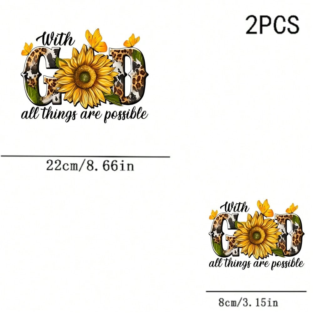 1/2/3pcs American Leopard Print Sunflower Iron-On Patch Faith Slogan Butterfly DIY Heat Transfer Suitable For Clothing, T-Shirt Making, Pillow Decoration And Apparel Items And Appliques