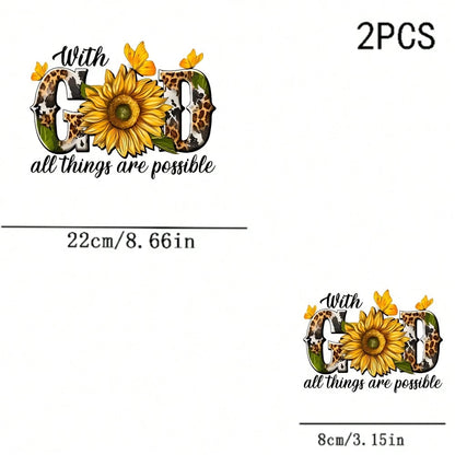 1/2/3pcs American Leopard Print Sunflower Iron-On Patch Faith Slogan Butterfly DIY Heat Transfer Suitable For Clothing, T-Shirt Making, Pillow Decoration And Apparel Items And Appliques