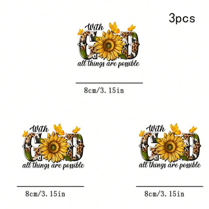 1/2/3pcs American Leopard Print Sunflower Iron-On Patch Faith Slogan Butterfly DIY Heat Transfer Suitable For Clothing, T-Shirt Making, Pillow Decoration And Apparel Items And Appliques