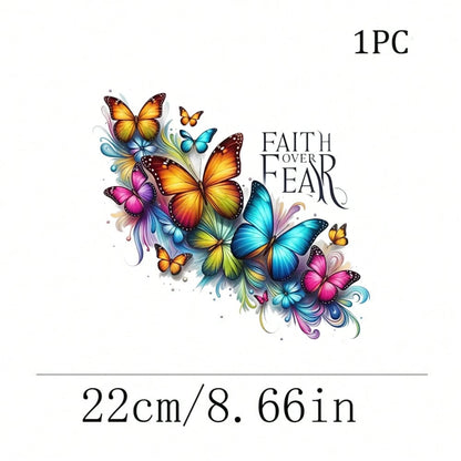 1/2/3pcs Watercolor Style Inspirational Butterfly Heat Transfer Stickers, Colorful Gradient Shaped Plastic Heat Press Decals, Suitable For T-Shirts, Canvas Bags, Fabric Clothing Decoration, Durable An