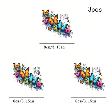 1/2/3pcs Watercolor Style Inspirational Butterfly Heat Transfer Stickers, Colorful Gradient Shaped Plastic Heat Press Decals, Suitable For T-Shirts, Canvas Bags, Fabric Clothing Decoration, Durable An