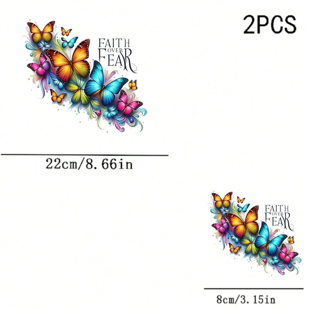 1/2/3pcs Watercolor Style Inspirational Butterfly Heat Transfer Stickers, Colorful Gradient Shaped Plastic Heat Press Decals, Suitable For T-Shirts, Canvas Bags, Fabric Clothing Decoration, Durable An
